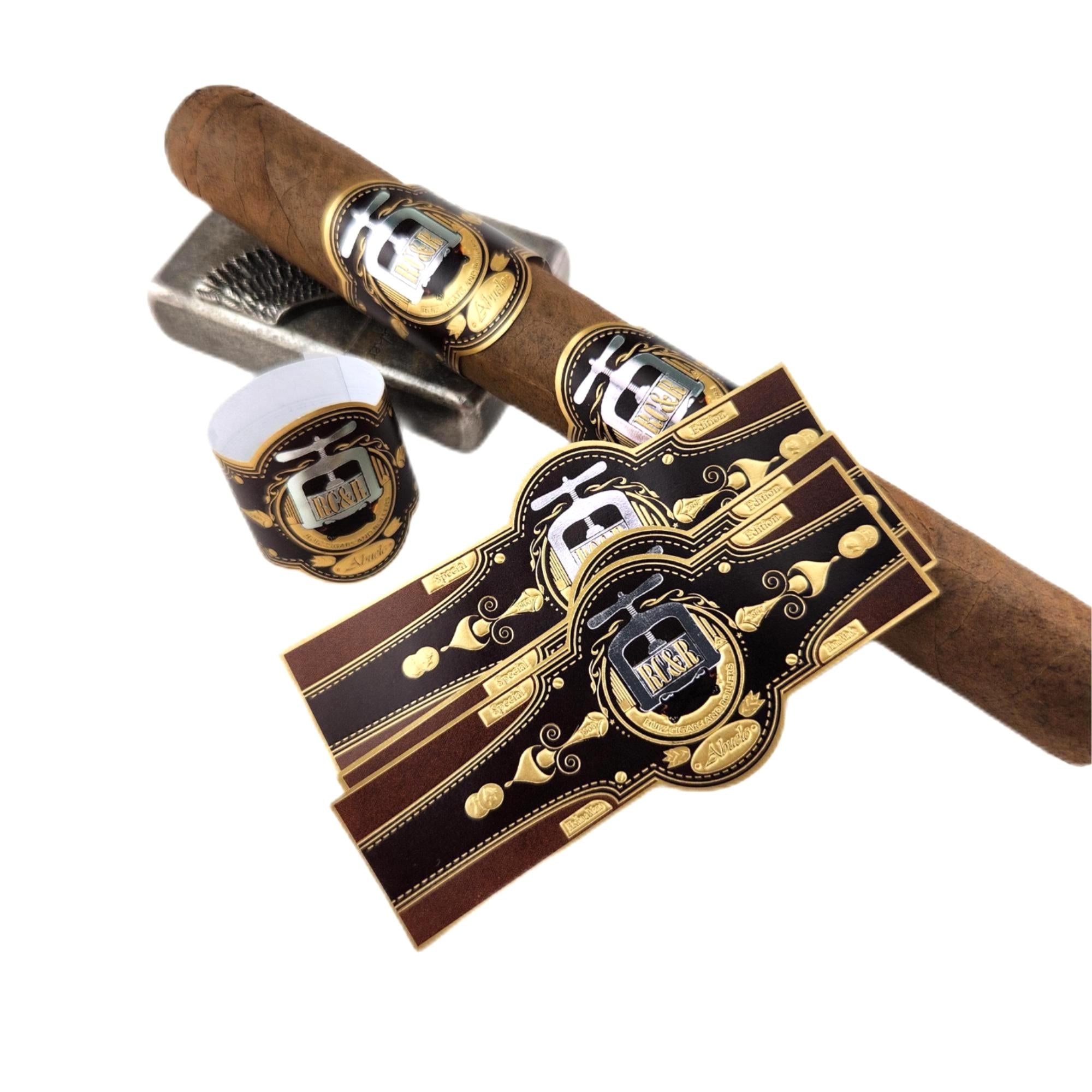 Custom 8 Cigar Bands and Labels | Gold Foil Embossed Cigar Rings