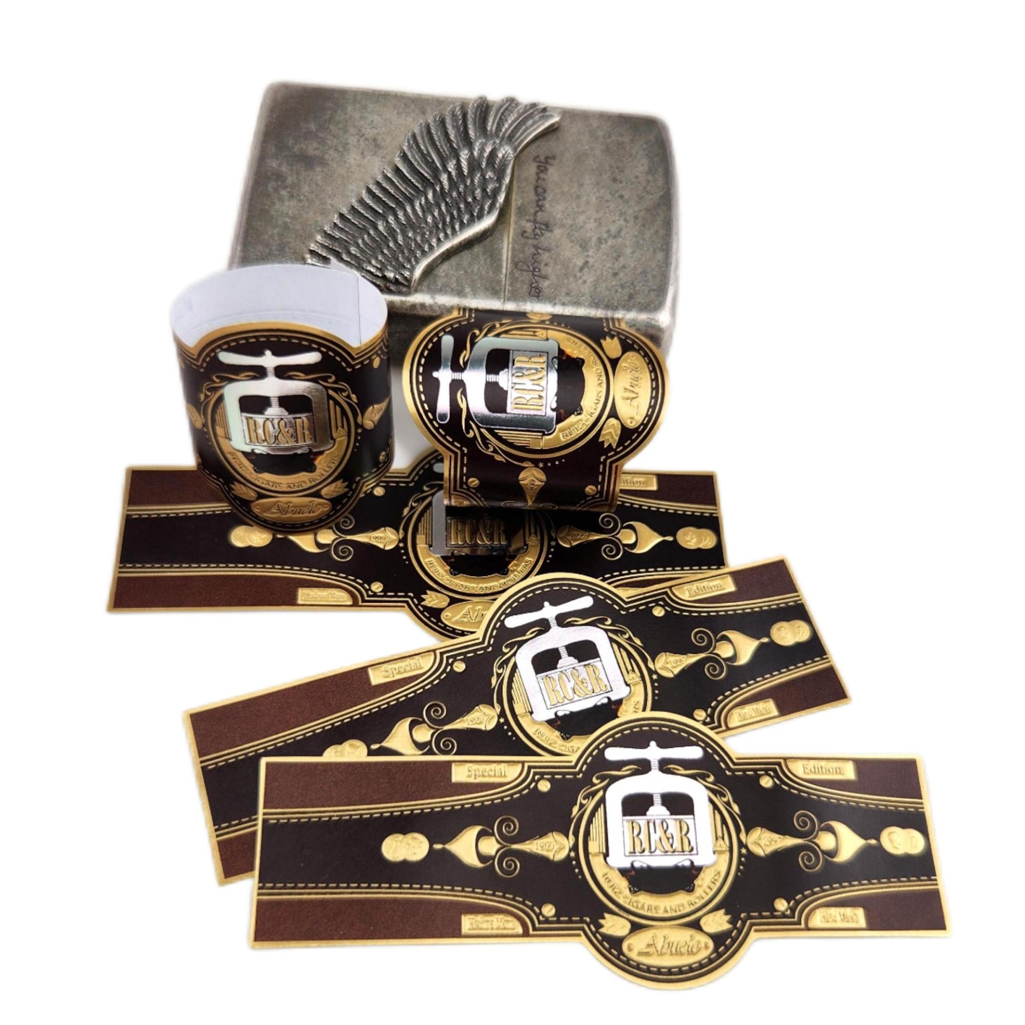 Custom 8 Cigar Bands and Labels | Gold Foil Embossed Cigar Rings